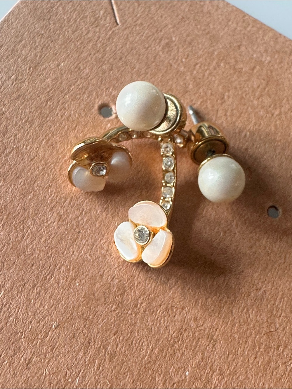 Kate Spade Pearl Flower Ear Jacket Earrings Gold Tone AS IS